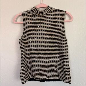 St. John Wool Tweed Gold Sequin Mockneck Top Small